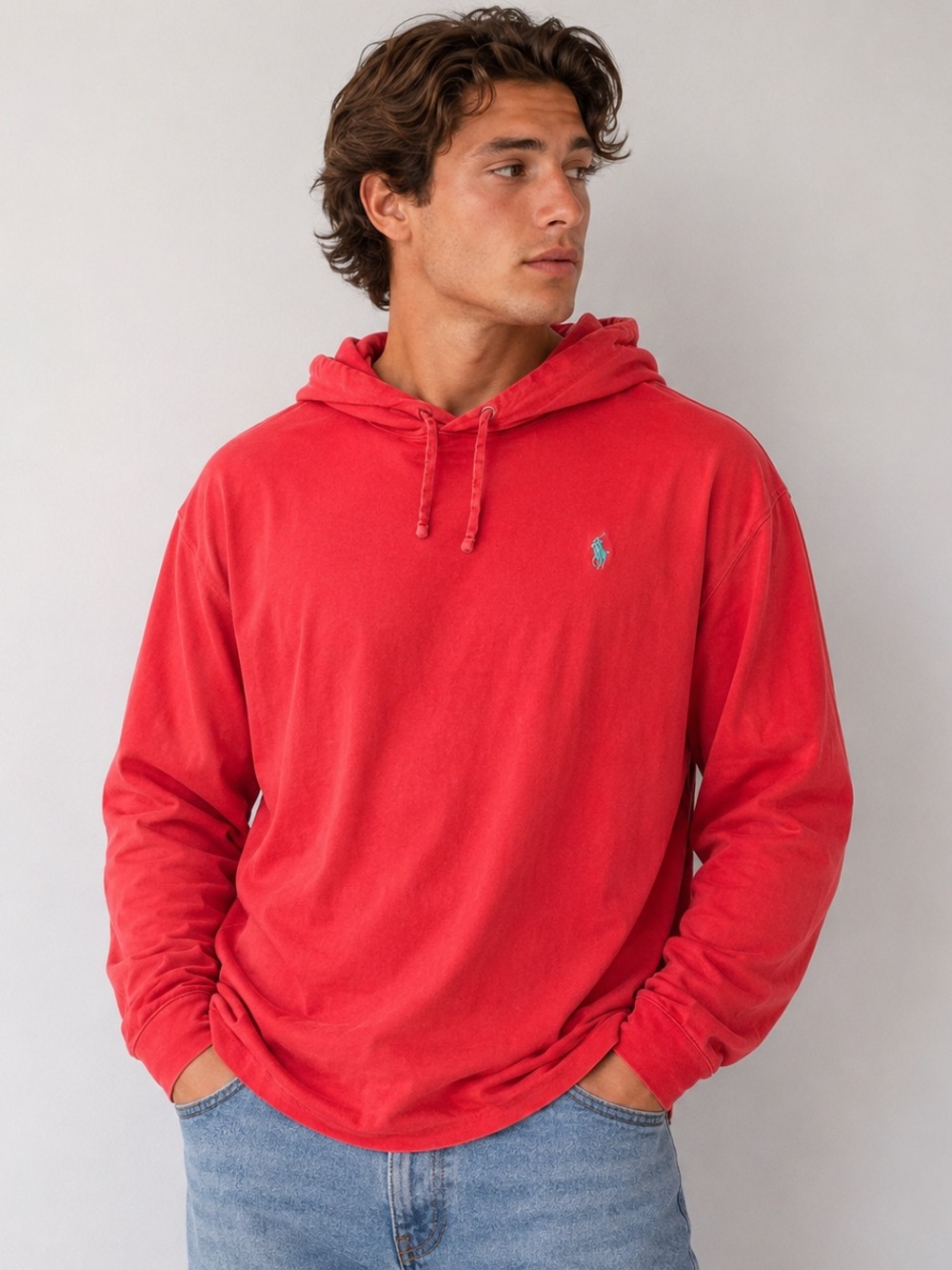 Polo Ralph Lauren Men's Red Jersey Hooded Size L Lightweight